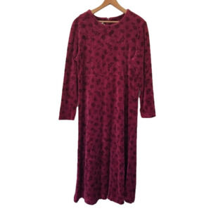 Vintage Talbots Petite Velvet Floral Midi Long Sleeve Dress Size PM